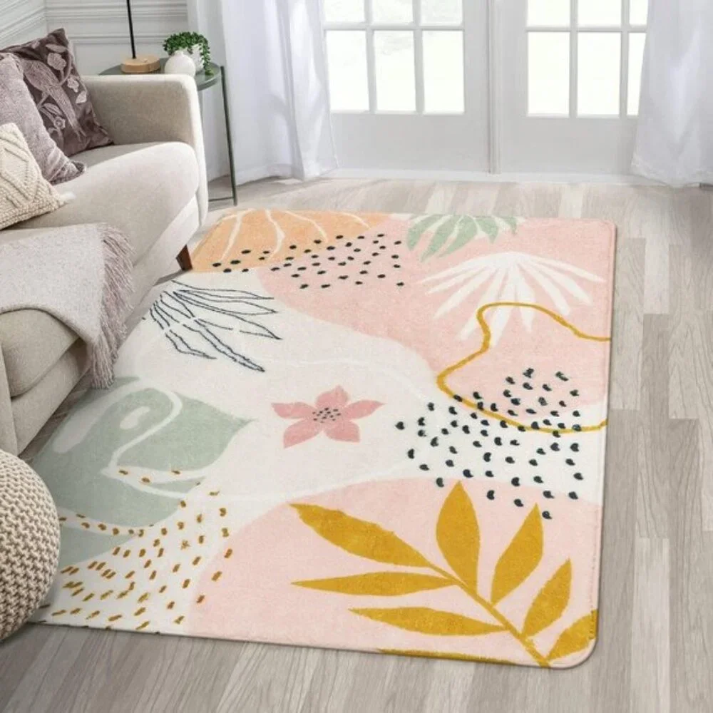 New 3x5 Pink Washable Area Rug, Soft Non-Slip Boho Carpet for Living Room & More